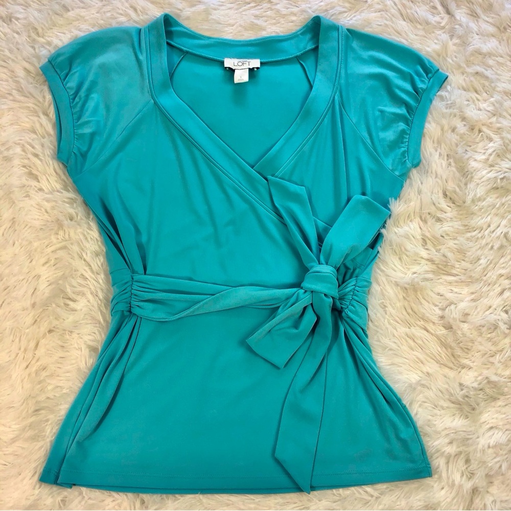 Ann Taylor Loft Turquoise Faux Wrap Top - Picture 14 of 16